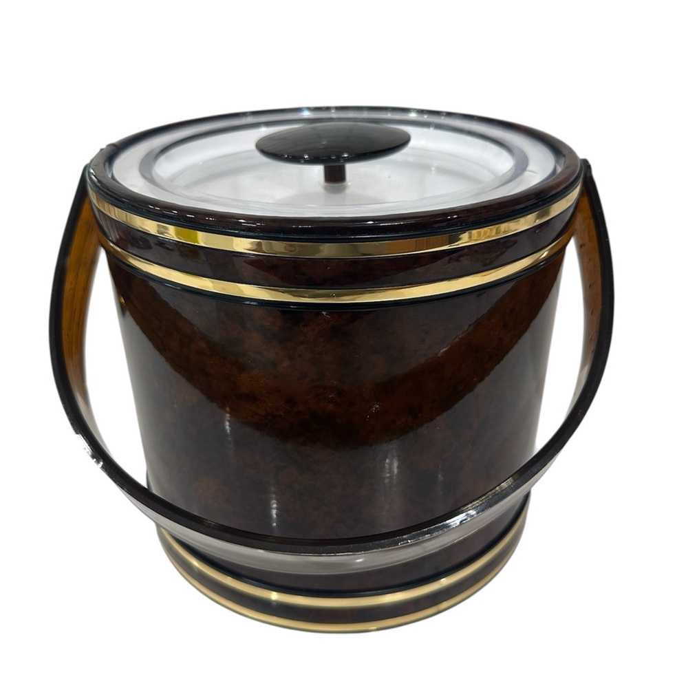 Georges Briard Ice Bucket, Lucite Handle & Matching Lid